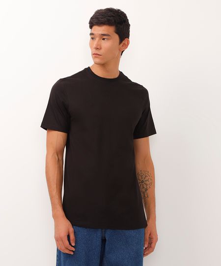 camiseta alongada de algodão básica - preto PP camiseta alongada de algodão básica - preto PP