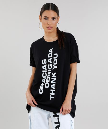 T-shirt-Feminina-Alongada--Gracias-Obrigada-Thank-You--Manga-Curta-Preta-9329022-Preto_1