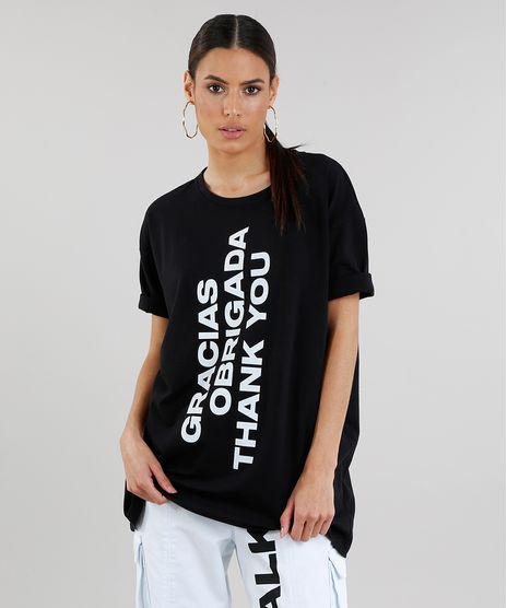T-shirt-Feminina-Alongada--Gracias-Obrigada-Thank-You--Manga-Curta-Preta-9329022-Preto_1
