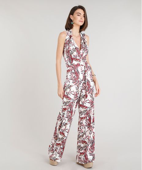 Macacao-Feminino-Estampado-de-Folhagens-com-Cinto-Decote-V-Off-White-9316949-Off_White_1