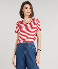 Blusa-Feminina-Listrada--Alma-Salgada-Alma-Lavada--Manga-Curta-Decote-Redondo-Vermelha-9349710-Vermelho_1