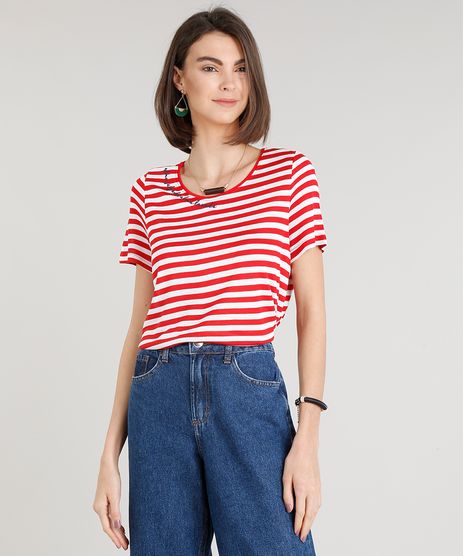 Blusa-Feminina-Listrada--Alma-Salgada-Alma-Lavada--Manga-Curta-Decote-Redondo-Vermelha-9349710-Vermelho_1