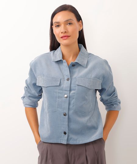 camisa shacket oversized com bolso azul M