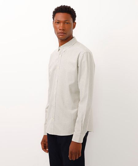 camisa comfort de algodão listrada verde G