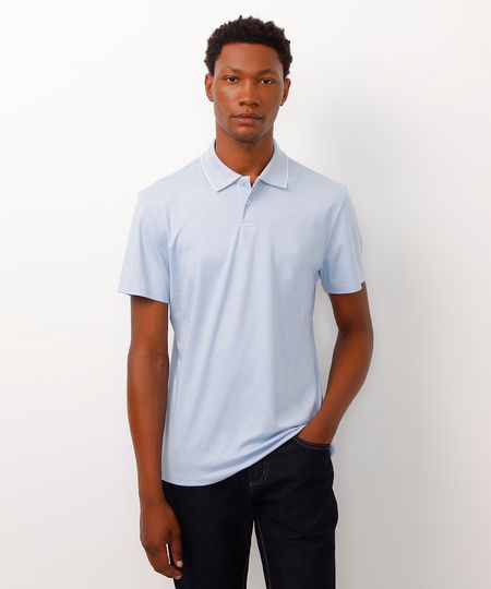 polo slim fit de algodão peruano azul P