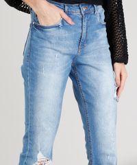 Calca-Jeans-Feminina-Reta-Vintage-com-Rasgos-Azul-Claro-9346395-Azul_Claro_4