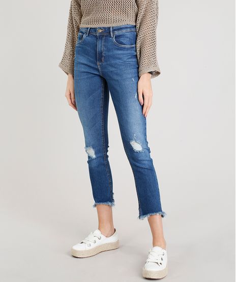 Calca-Jeans-Feminina-Reta-Vintage-com-Rasgos-Azul-Medio-9346396-Azul_Medio_1