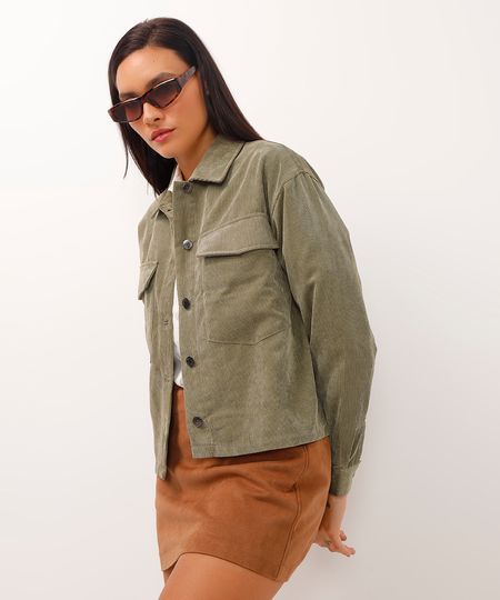 camisa shacket oversized com bolso verde militar P