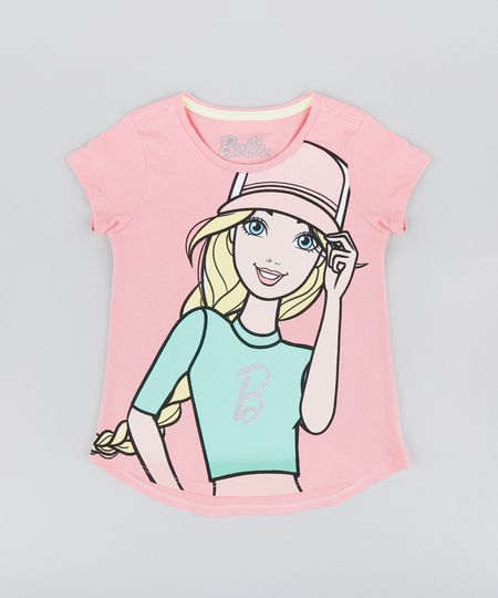 Blusa Infantil Barbie Manga Curta Decote Redondo Rosa Menor preço em Blusa Infantil Barbie Manga Curta Decote Redondo Rosa
