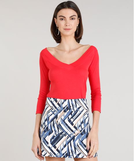 Blusa-Feminina-Canelada-Decote-V-Manga-3-4-Vermelha-9224336-Vermelho_1