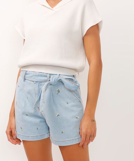 short clochard jeans cintura super alta floral azul 34 short clochard jeans cintura super alta floral azul 34