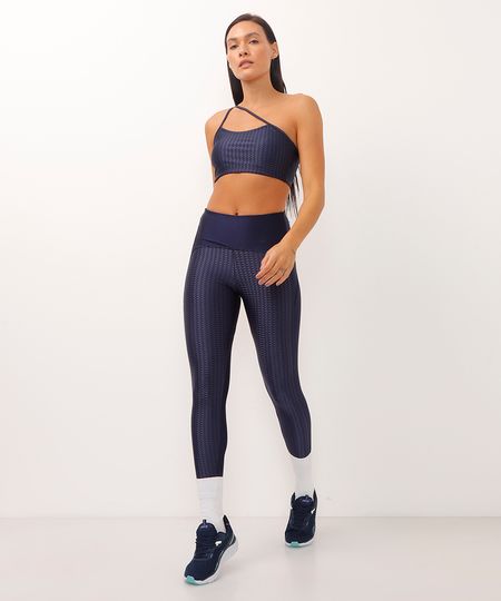 calça legging cós largos geométrica esportiva ace azul marinho P