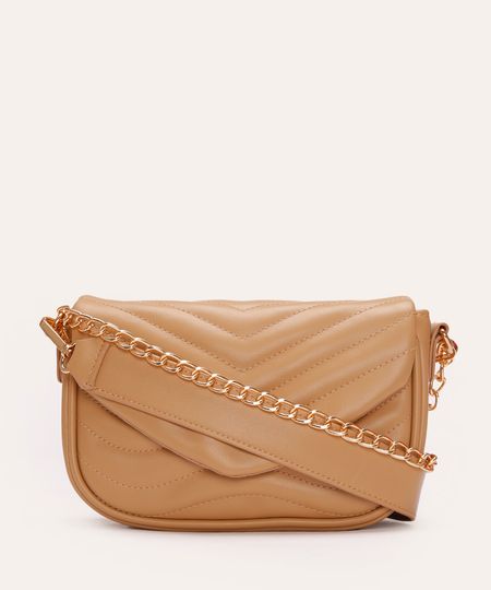 bolsa crossbody matelassê com corrente bege UNICO