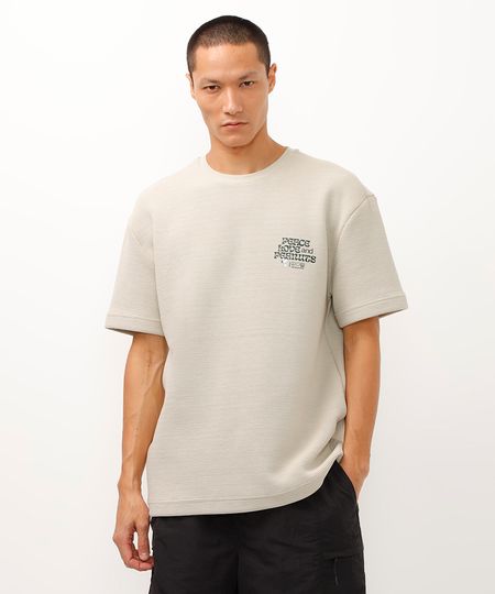 camiseta de algodão snoopy texturizada bege P camiseta de algodão snoopy texturizada bege P