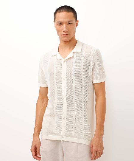 camisa de tricot manga curta off white P camisa de tricot manga curta off white P