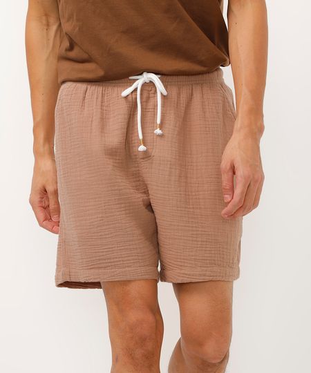 bermuda texturizada com cordão e bolsos bege G bermuda texturizada com cordão e bolsos bege G