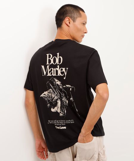 camiseta de algodão relaxed fit bob marley preta GG