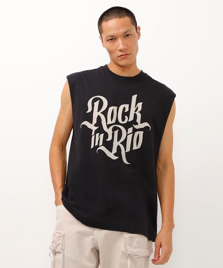 regata machão relaxed fit rock in rio preta P