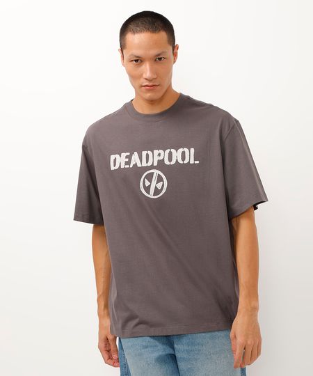 camiseta de algodão manga curta deadpool e wolverine cinza PP