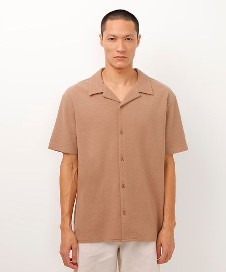 camisa de tricot manga curta bege PP