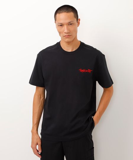 camiseta de algodão relaxed fit rock in rio 40 anos preta M camiseta de algodão relaxed fit rock in rio 40 anos preta M