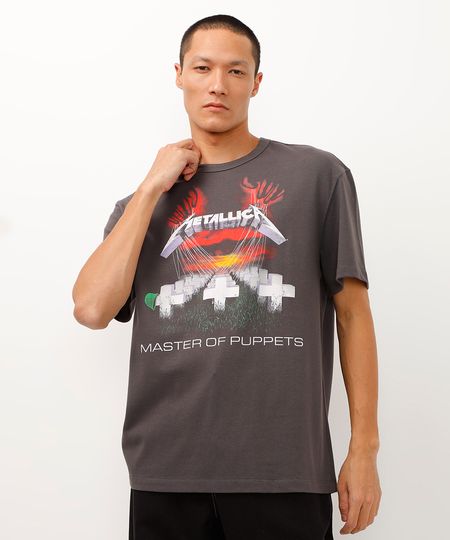 camiseta de algodão relaxed metallica tour cinza PP