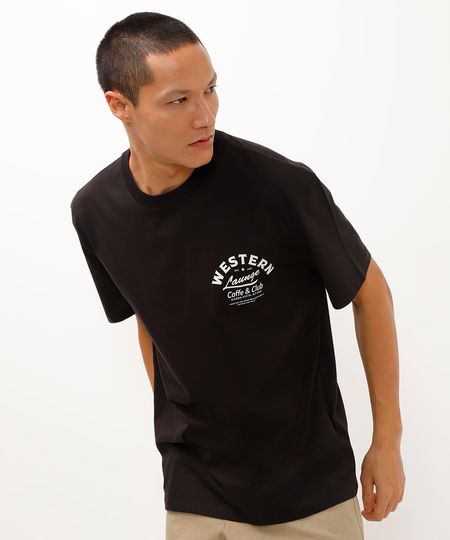 camiseta de algodão relaxed fit western preta PP camiseta de algodão relaxed fit western preta PP