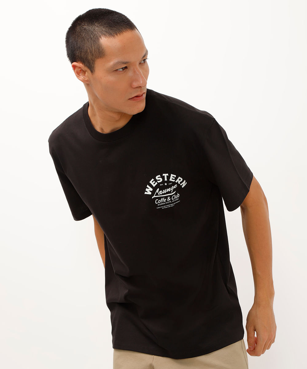 camiseta de algodão relaxed fit western preta