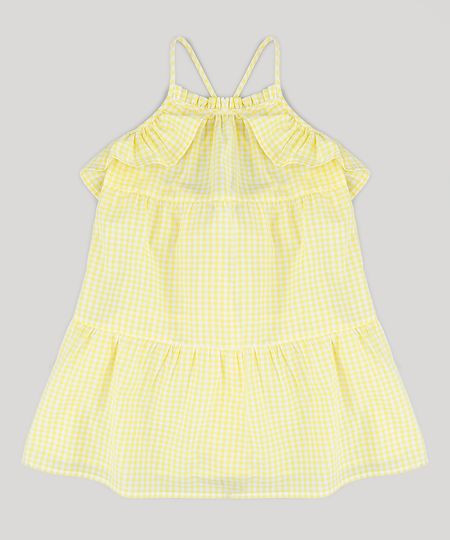 Vestido-Infantil-Estampado-Xadrez-Vichy-com-Babados-Amarelo-9182780-Amarelo_1