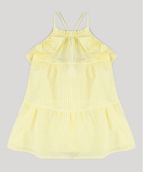 Vestido-Infantil-Estampado-Xadrez-Vichy-com-Babados-Amarelo-9182780-Amarelo_1