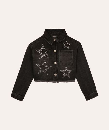 jaqueta jeans infantil estrelas com brilho preta 4