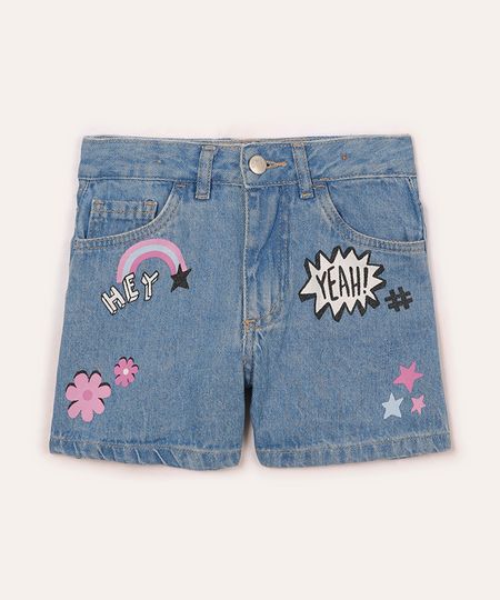 short mom jeans infantil flor e estrela azul 8