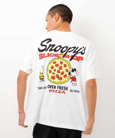 camiseta de algodão snoopy pizza off white P camiseta de algodão snoopy pizza off white P