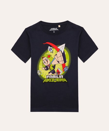 camiseta de algodão manga curta infantil família arqueira azul marinho 4