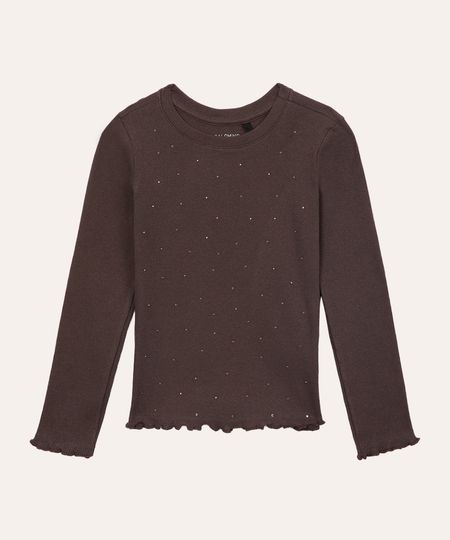 camiseta de algodão manga longa strass cinza 4