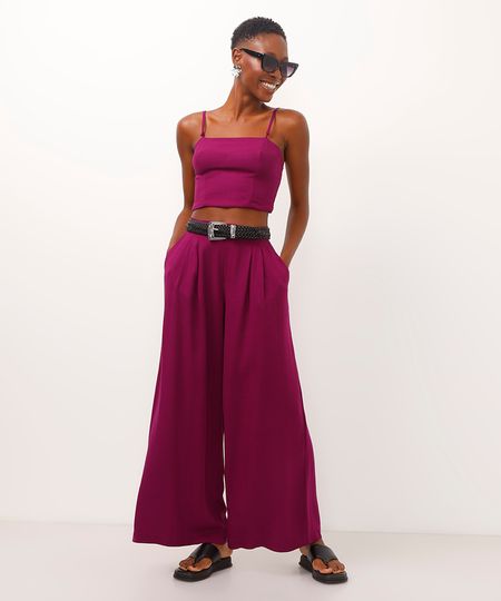 calça de viscose pantalona roxa 34