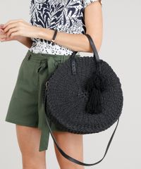 Bolsa-Feminina-de-Palha-Redonda-com-Tassel-Preta-9198295-Preto_2