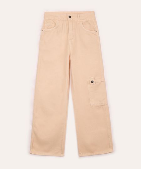 calça de sarja juvenil wide leg cargo bege 12
