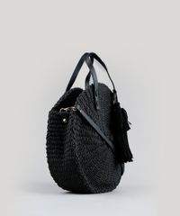 Bolsa-Feminina-de-Palha-Redonda-com-Tassel-Preta-9198295-Preto_3