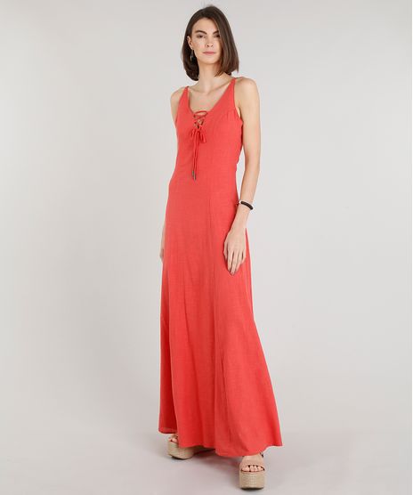 Vestido-Feminino-Longo-com-Lace-Up-Alcas-Finas-Decote-V-Coral-9201362-Coral_1
