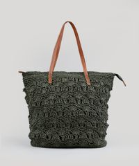 Bolsa-de-Praia-Feminina-Shopper-de-Palha-Verde-Militar-9198313-Verde_Militar_1