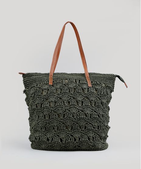 Bolsa-de-Praia-Feminina-Shopper-de-Palha-Verde-Militar-9198313-Verde_Militar_1