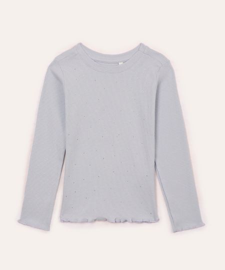 camiseta de algodão manga longa strass azul claro 4