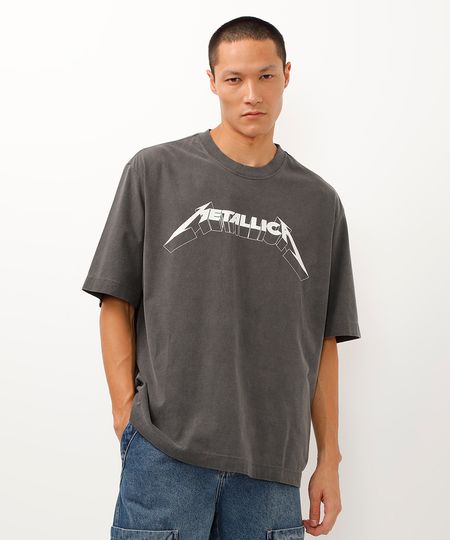 camiseta de algodão fit manga curta metallica tour cinza PP