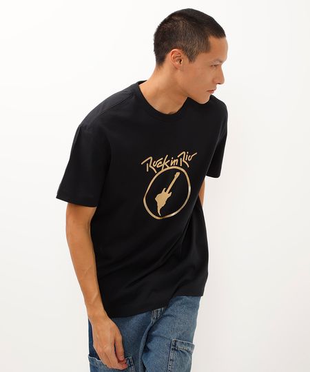 camiseta de algodão relaxed fit rock in rio preta G