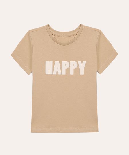 camiseta de algodão infantil happy bege 3