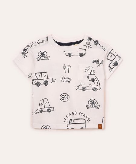 camiseta de algodão infantil carros branca 4