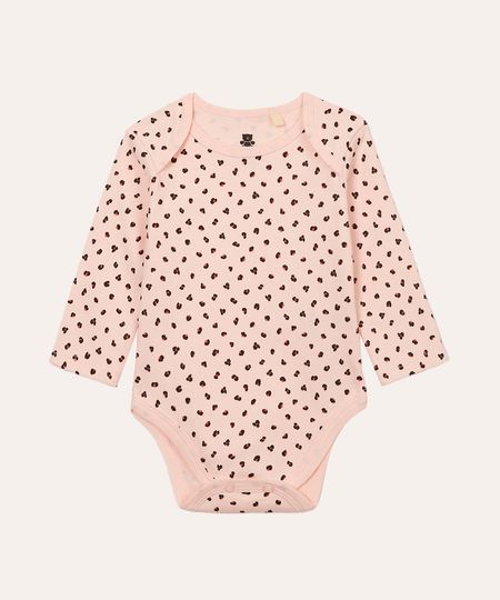 body de algodão infantil animal print rosa 0-3