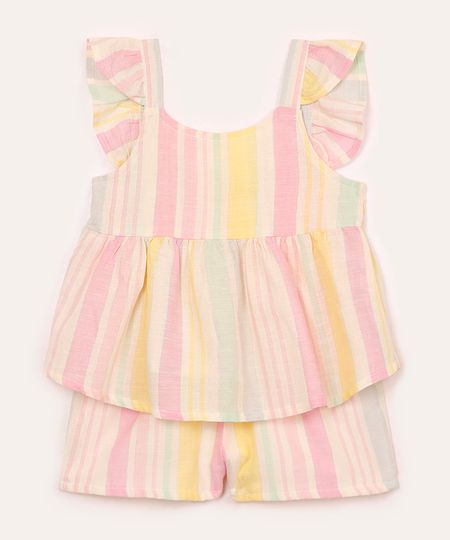 conjunto de viscose curto listrado com brilho colorido 2 conjunto de viscose curto listrado com brilho colorido 2