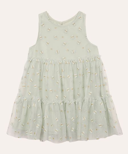 vestido de tule infantil com borboletas verde militar 2